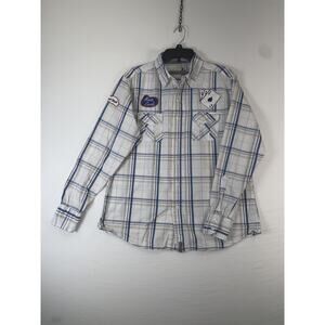 Paperdenim&cloth Shirt Mens Large White Plaid Grand Casino Monte Carlo Poker
